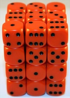 CHX25803 Opaque Orange/black D6 12mm Dobbelsteen Set (36 stuks)