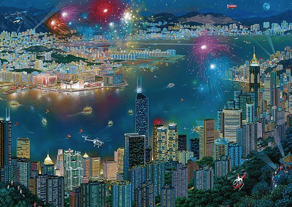 Schmidt Puzzel Vuurwerk boven Hong Kong